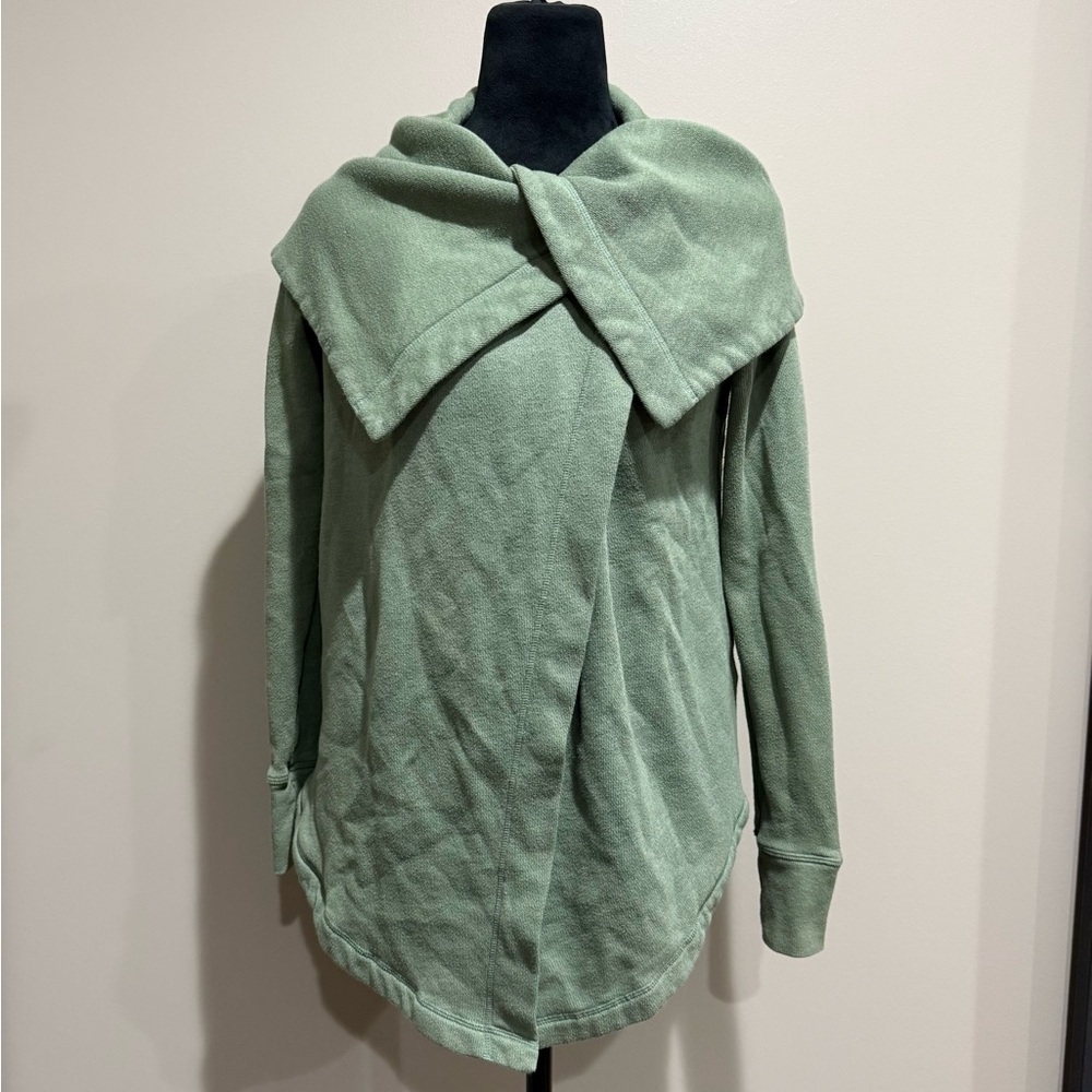 Z by Zella Shooting Star Open-Front Jacket Green Agave with Dramatic Cowl Neck